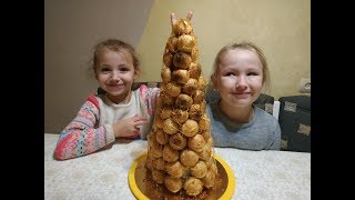 Торт на Новый год, КРОКЕМБУШ! Пирожное Шу, апельсиновый крем и карамельные нити!