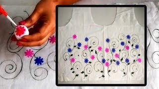 DIY : Designer Kurti using Home made Stamps | Easy Free Hand Painted Techniques