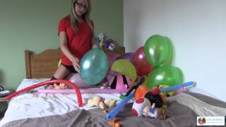 Looner girl Chloe Toy stripping on the bed playing with balloons