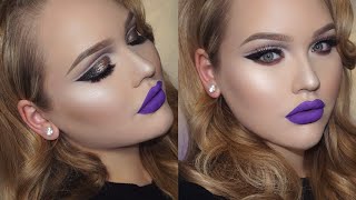 Glittery Double Cut Crease & Purple Lips Holiday Makeup