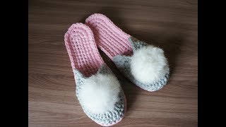 Вязаные тапочки крючком из трикотажной пряжи