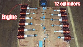 DIY 12 cylinders solenoid engine | Solenoid motor