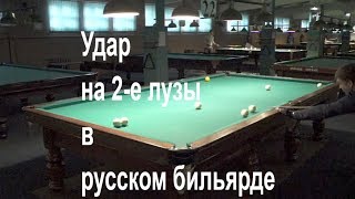 Удар на 2-е лузы в русском бильярде