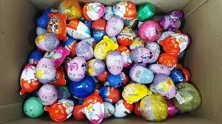 박스 안에 다양한 서프라이즈 에그와 킨더조이 알까기 놀이 9탄과 과일 이름 맞추기 놀이