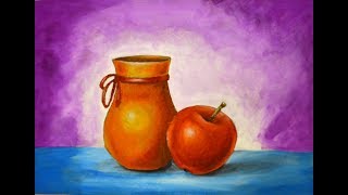 Кувшин и яблоко. Масляная пастель + гуашь. Pitcher and apple. Oil pastel + gouache.