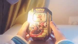Pokemon TIN opening! Incredible pulls! SUPER LUCKY!! 4 Pokemon trading card packs