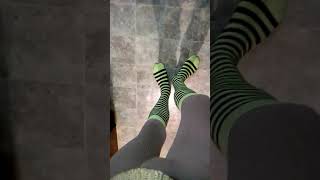 My yellow striped socks with nylons (Subscribe for more videos)