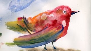 Акварельная птичка.  Рисуем для детей. Watercolor bird. Drawing for children
