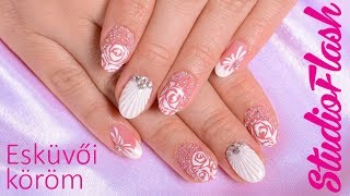 Menyasszonyi köröm swarovski pixievel és kagyló mintával