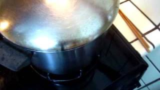 Cooking - eggplant, squash, meat, mango and Tom Yum Paste