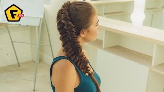 КОСА РЫБИЙ ХВОСТ НАИЗНАНКУ ➔ как плести пошагово