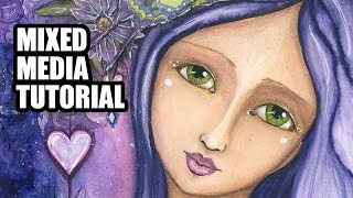 Portrait Mixed Media Painting Process - Art Journal Style - Texture Paste - Purple Winged Girl