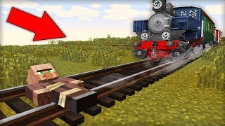 ЭТОТ ЖИТЕЛЬ ЧУТЬ НЕ ПОПАЛ ПОД ПОЕЗД В МАЙНКРАФТ 100% ТРОЛЛИНГ ЛОВУШКА MINECRAFT СТРАШИЛКА МУЛЬТИК