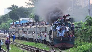 Overcrowded Train with Hardcore Smoking Locomotive- Turag Express Train of Bangladesh Railway