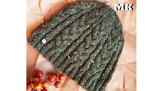 МУЖСКАЯ ШАПКА СПИЦАМИ ТВИД КОСЫ