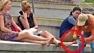 Taking pictures of strangers foot - creepy foot fetish prank