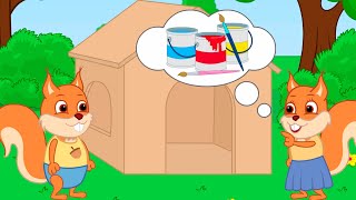Famille d'Écureuil - Peinture Arc-en-ciel Pour Maison En Carton Animé 2022 en Français