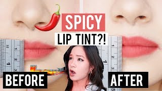 INSTANT BIG LIPS?! Trying KOREAN SPICY HOT LIP TINT!? wtf lol