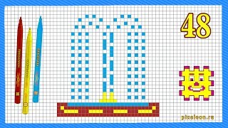 Рисунки по клеточкам - Фонтан ( Пикселион #48 ). Как рисовать Pixel Art.