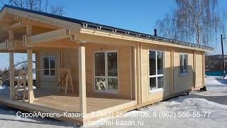 Одноэтажный дом с террасой из Двойного бруса.  Под ключ.  Камское Устье.  Обзор