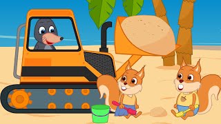 Famille d'Écureuil - Bulldozer Fait Des Figures De Sable Animé 2020 en Français