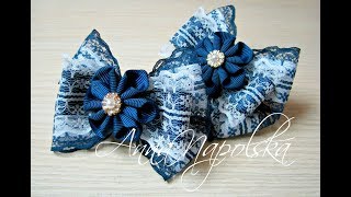 Бантики з мереживом канзаши. Кружевные бантики своими руками. lace bows kanzashi