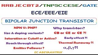 RRB JE CBT 2 / TNPSC CESE /GATE - ECE/EEE - BIPOLAR JUNCTION TRANSISTOR | Tamil & English