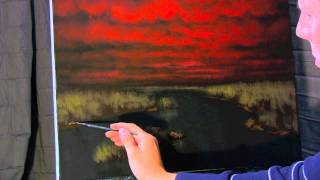 Sunset Stormy Stream time lapse acrylic landscape painting by Tim Gagnon