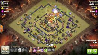 CoC TH11 vs TH11 island/moat/donut base queen walk mass bowlers 3 star