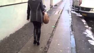 Shiny Black Leggings And High Heels