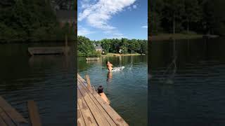 Erik jumping at lake Dow