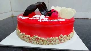 Strawberry flavour fresh cream cake and chocolate garnish model