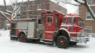 Montreal Fire Truck International Cargostar In Snowstorm Action