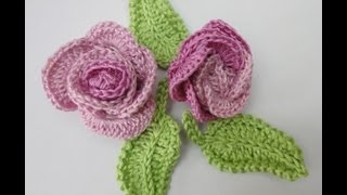 Роза из колец + листочек Вязание крючком Rose from rings + leaf Knitting by a hook
