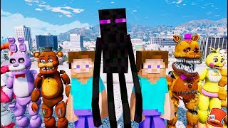 MINECRAFT ENDERMAN & STEVE MOD vs THE ANIMATRONICS! (GTA 5 Mods FNAF RedHatter)