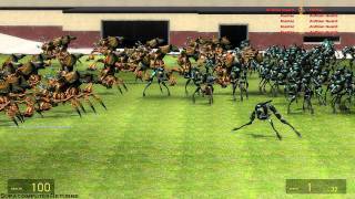 Antlion Guards vs Hunters (and a Strider for back-up) -- Garry's Mod Test # 7