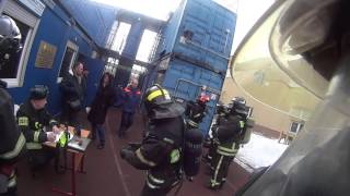 Fire Rescue training in "smoke&heat cell". Тренировка газодымозащитников в теплодымокамере.