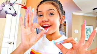 Wearing SUPER LONG ACRYLIC Unicorn Nails for 24 HOURS!!??part 1