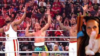 WWE Raw 6 Man Tag USOS walk out
