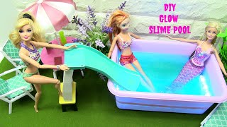 DIY GLOWING SLIME Pool With BARBIE Mermaids & Frozen's ANNA | Rainbow Collector