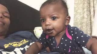 4 month old baby girl with hiccups talks plays until fall asleep