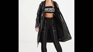 Wet look pu parka in black