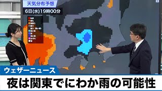 【夜は関東でにわか雨の可能性】