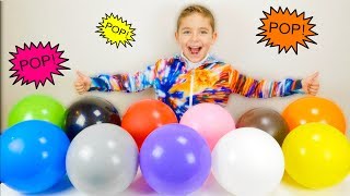 BALLOON POP CHALLENGE ! Learn Colors with Balloons Surprise Toys & Exogini