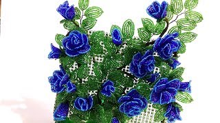 Цветы из бисера Роза синяя. часть 2. Пошаговый МК. Сборка веточки розы.