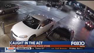 Man caught on camera urinating on gas station floor