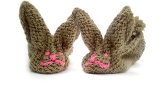 Тапочки спицами. Вязаные тапочки зайки / Knitting baby shoes. Knitting booties bunny