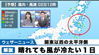 関東以西の太平洋側 晴れても風冷たい