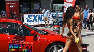 sexy girls washing hot red car