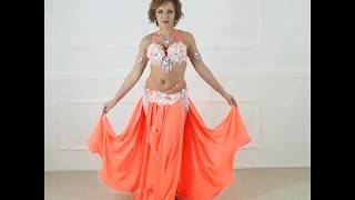 Original Neon Orange Belly Dance Costume with Flowers